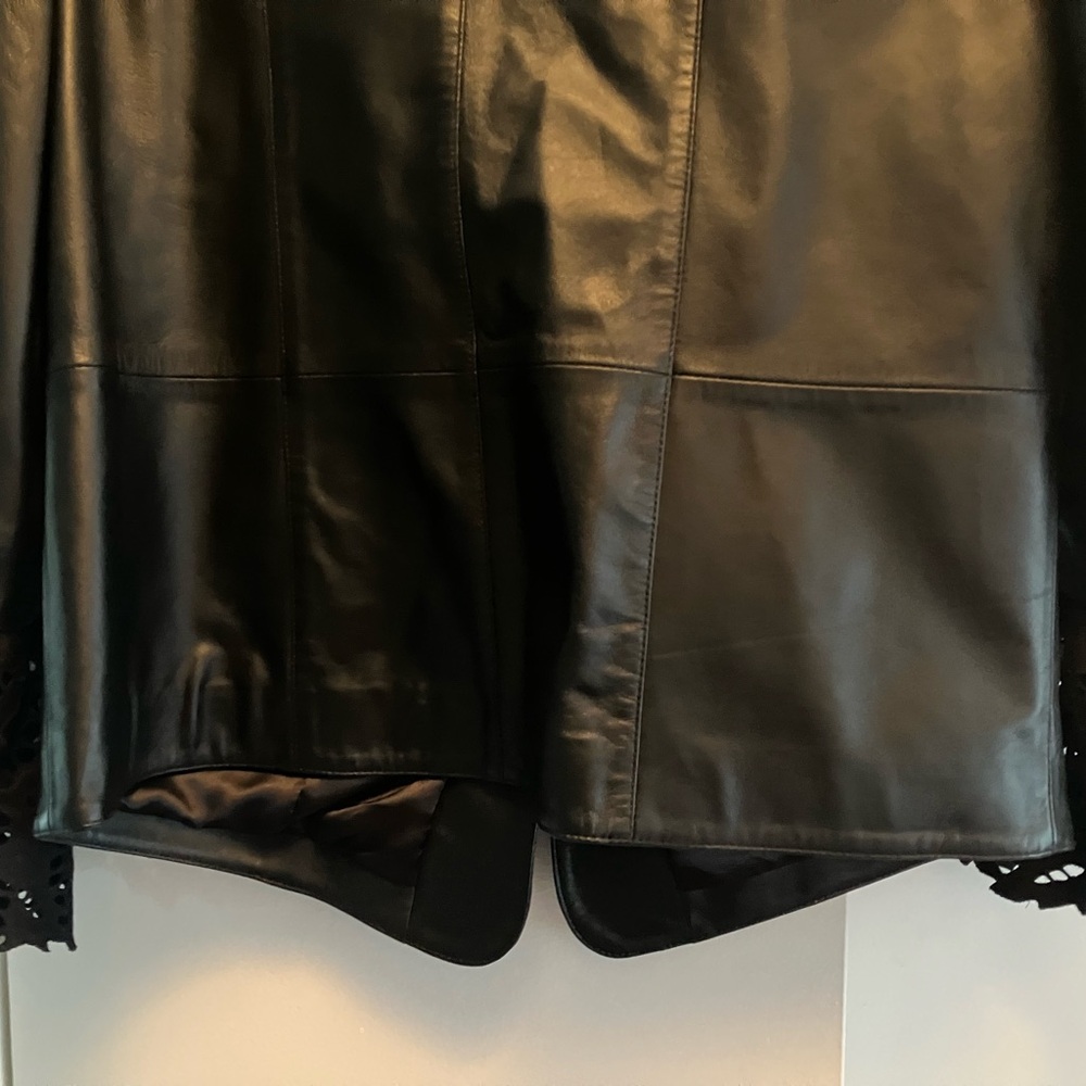 Black Leather Jacket with Lace Cuffs - Picture 3 of 8